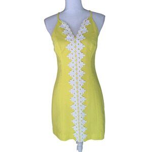 Lilly Pulitzer Dress Size 2 / XS Yellow Sleeveless Embroidered White Lined Shift